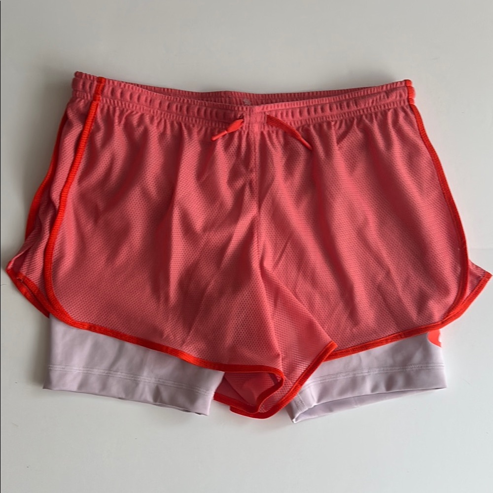 Nike Dri Fit Tempo 2 in 1 Girls Athletic Shorts Size X-Large (16) Pink Salt